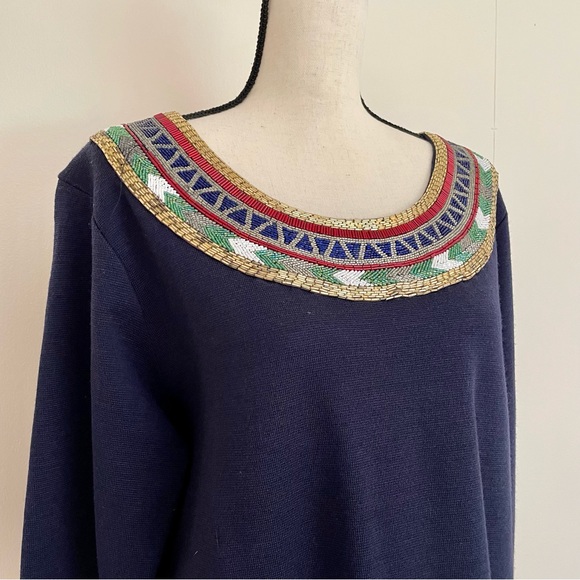 Vintage 80s Wool Beaded Midi Dress - Picture 3 of 6